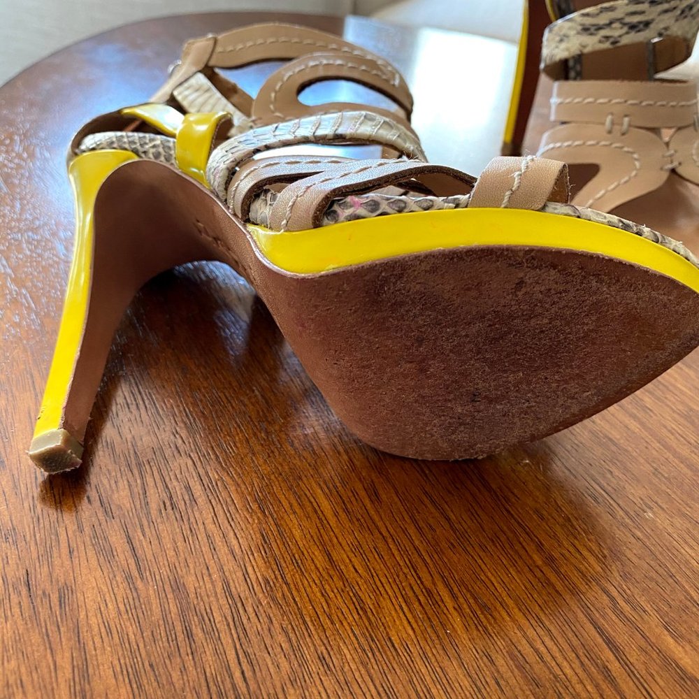 L.A.M.B. Yellow and Snakeskin Super High Heels - Picture 4 of 4